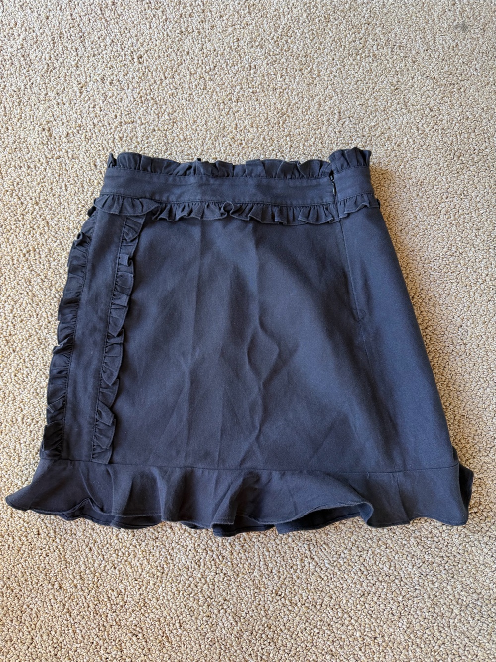 Womens Black Ruffle Trim Mini Skirt